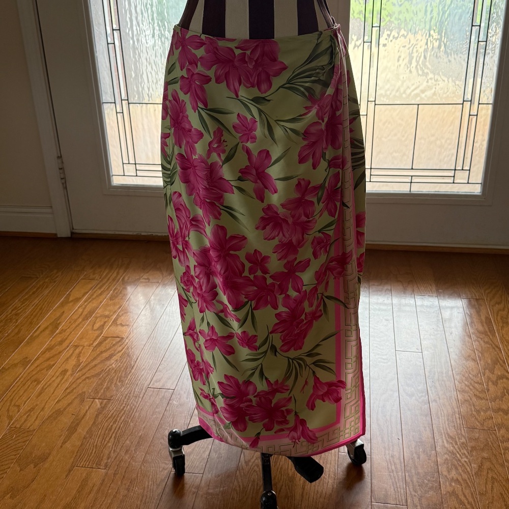 Vintage Oscar de la Renta 100% Silk Floral Maxi Skirt Size 10 A-Line High Waist - Picture 3 of 10